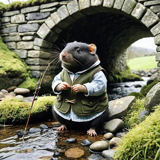 Beatrix Potter Style Mole Fishing