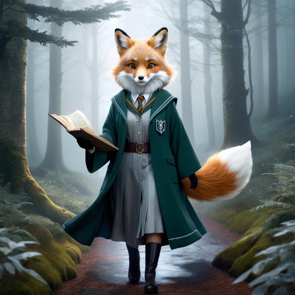 Anthropomorphic Fox Hermione in Enchanted Forest