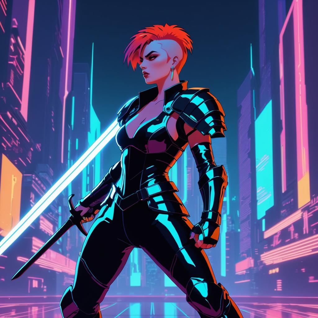 Dynamic Cyberpunk Warrior Woman Animation