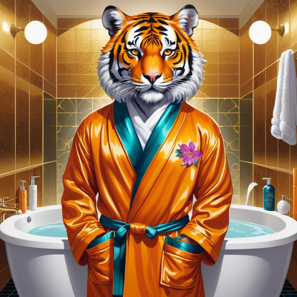 Vibrant Ecchi Tiger in Luxurious Bathroom