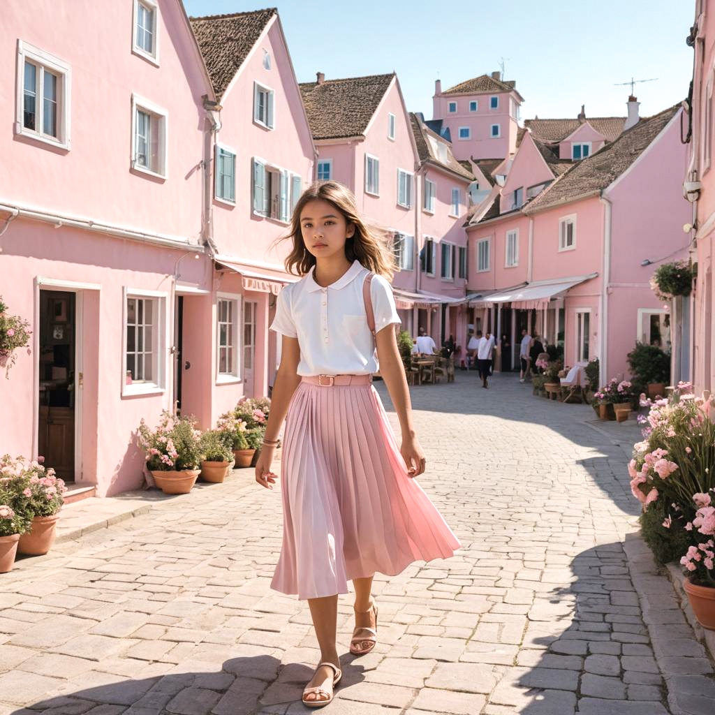 Charming Seaside Stroll in Pastel Pink