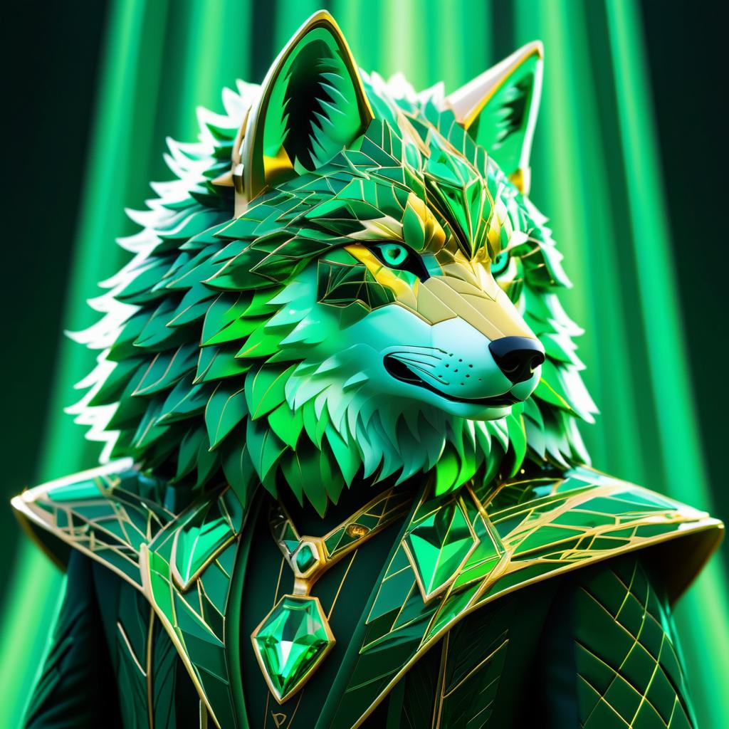 Futuristic Emerald Wolf with Gold Highlights