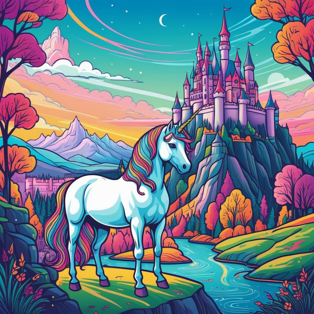 Noble Unicorn in Fantasy Castle Art