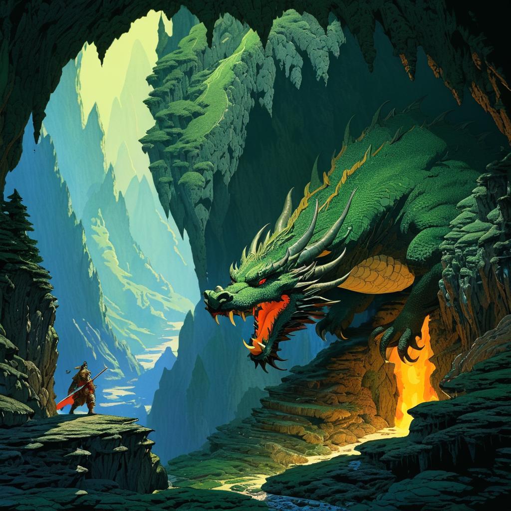 Majestic Dragon Awakening in Mountain Cave