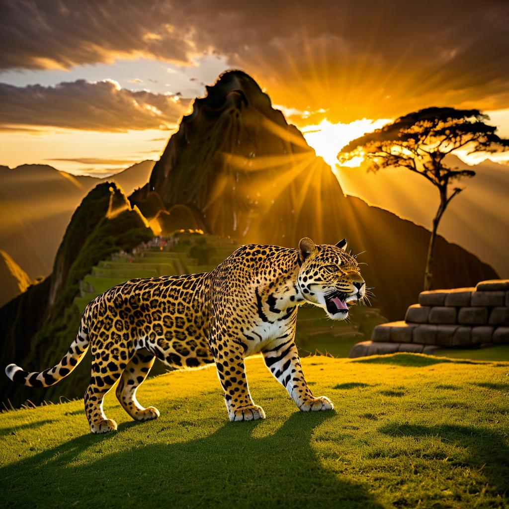 Majestic Jaguar at Machu Picchu Sunset