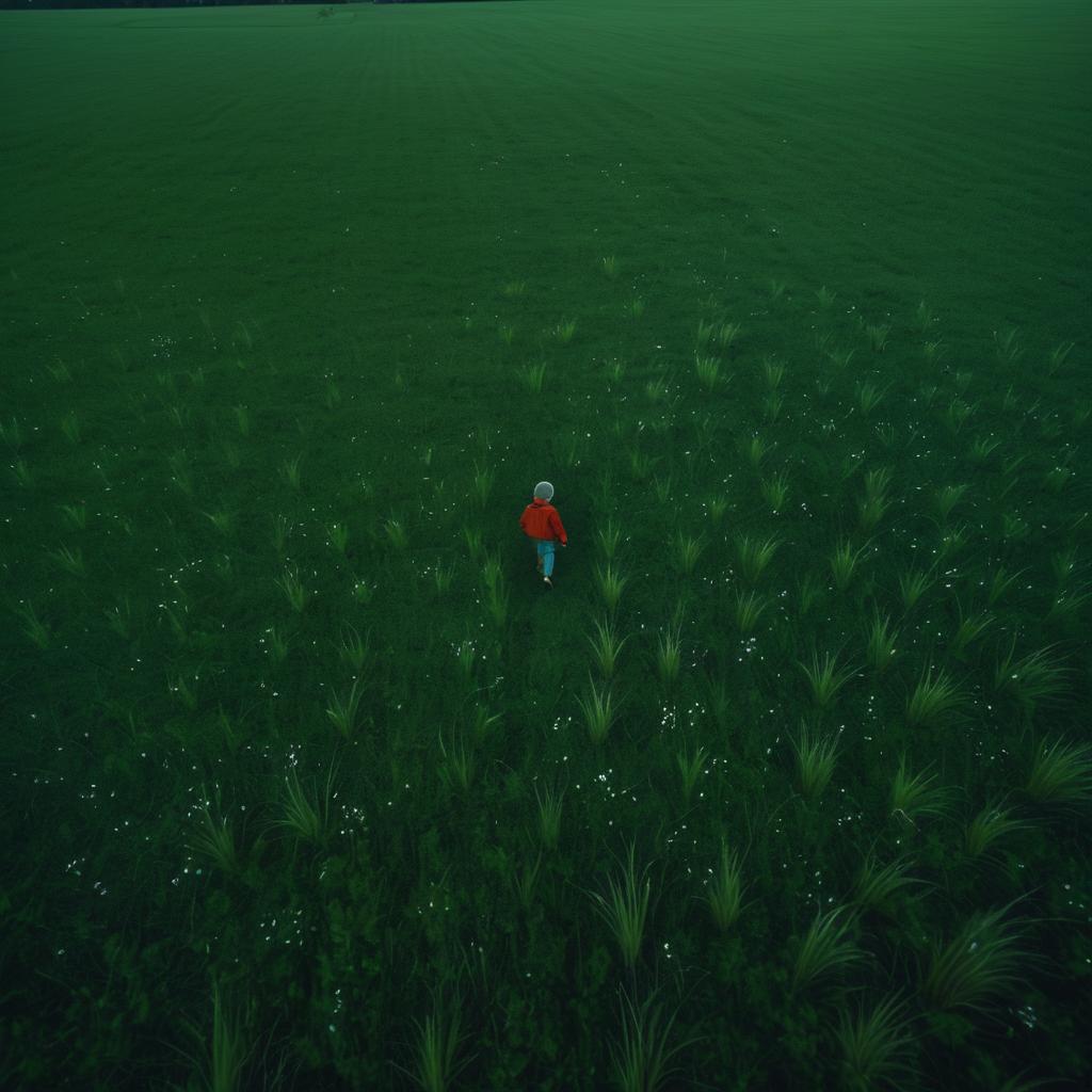 Cinematic Aerial Shot of Child at Night