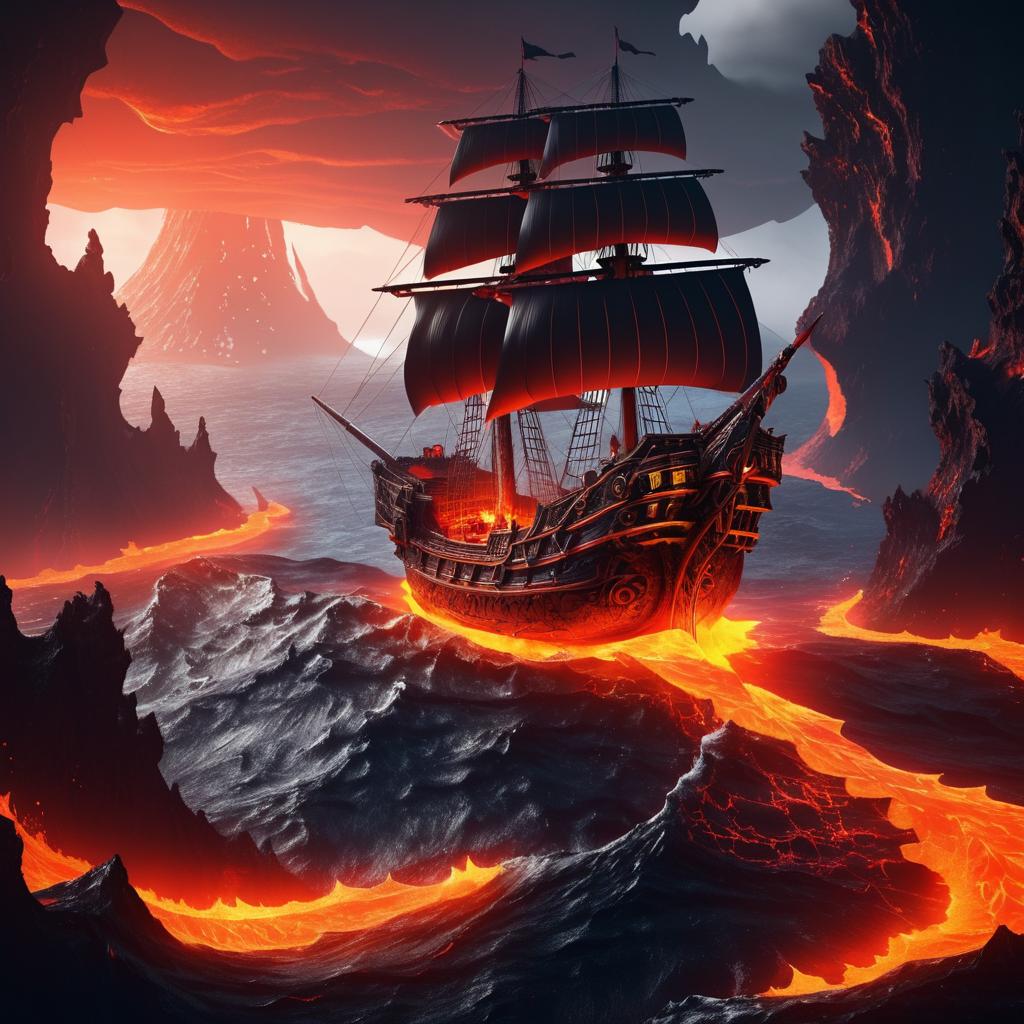 Pirate Ship in Volcanic Landscape Adventure