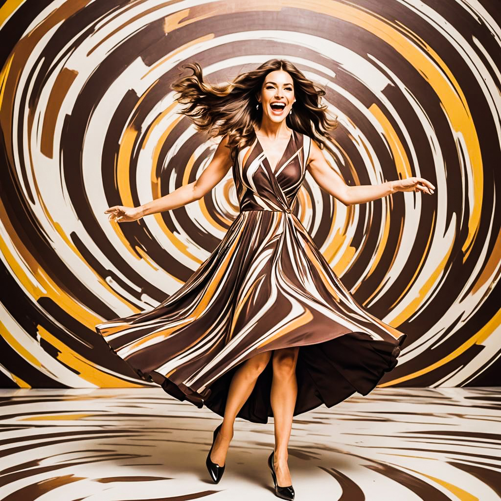 Cheerful Woman Twirling in Fit-and-Flare Dress