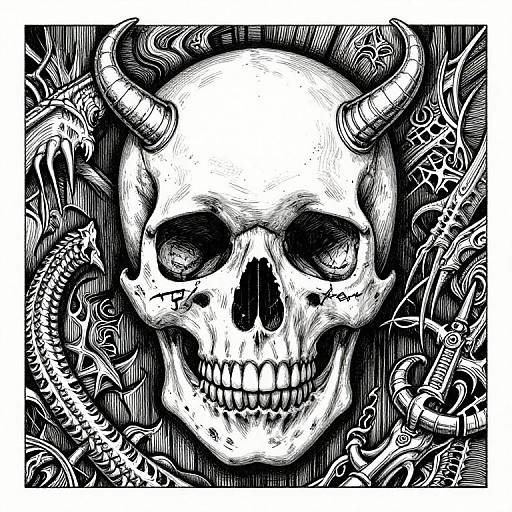 Heavy Metal Skull Ink Drawing