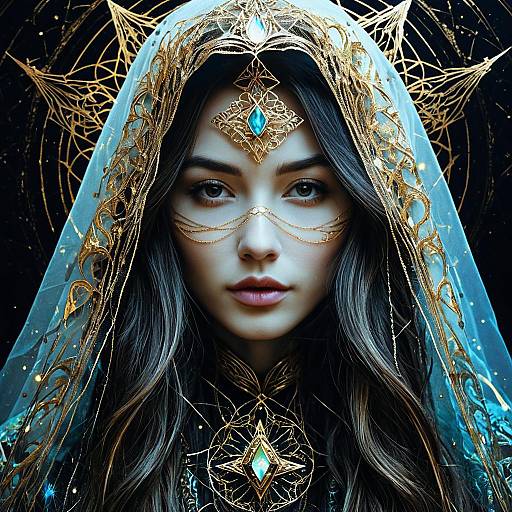 Mysterious Sorceress with Gold Veil