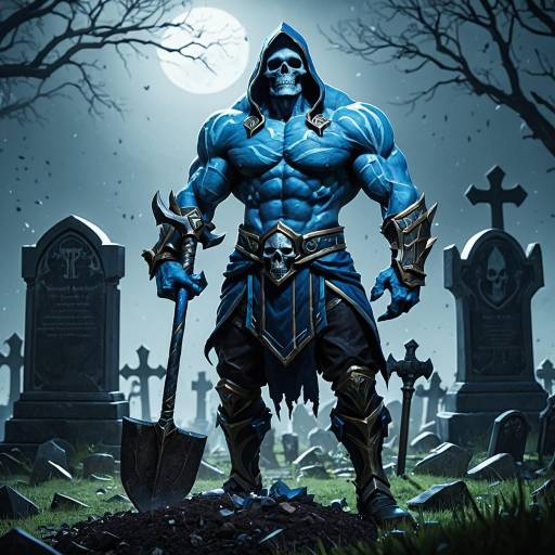 Blue Skeletal Warrior with Shovel in Graveyard
