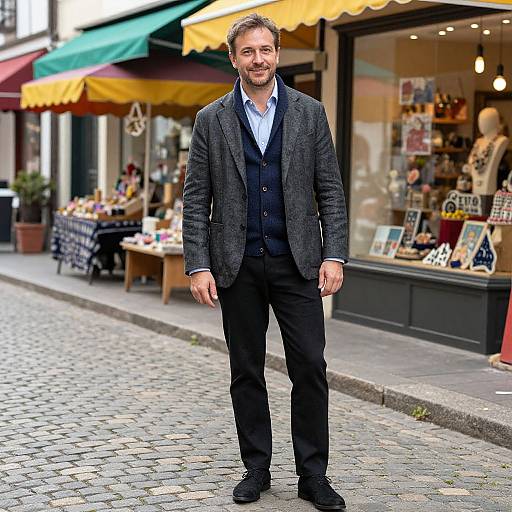 Stylish Man on Charming Cobblestone Street