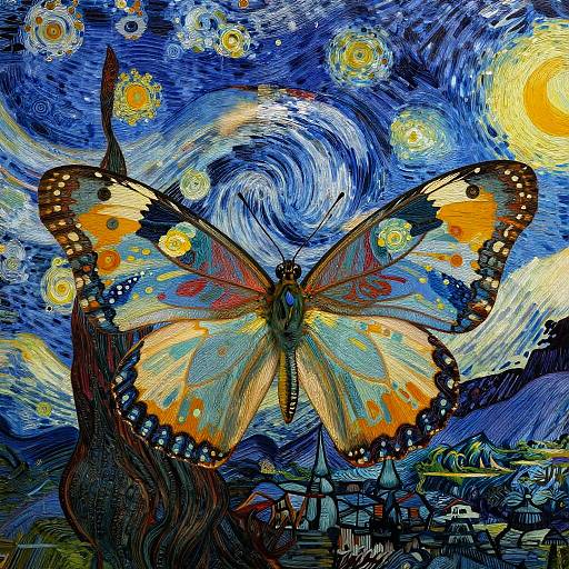 Van Gogh-Inspired Butterfly Woodcut Portrait