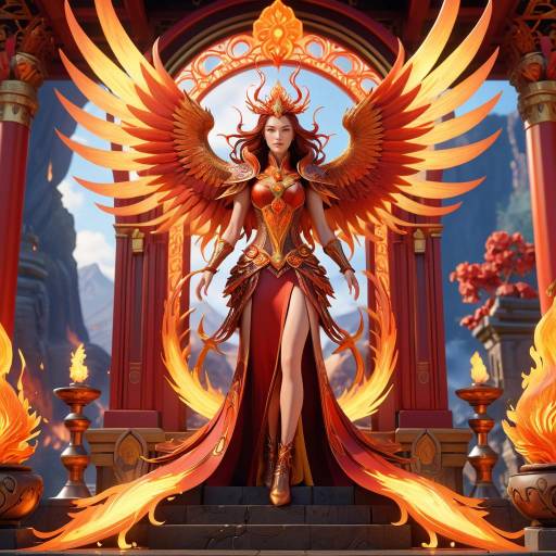 Fiery Phoenix Woman in Mythical Armor
