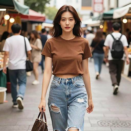 Petite Woman in Casual Market Streetwear