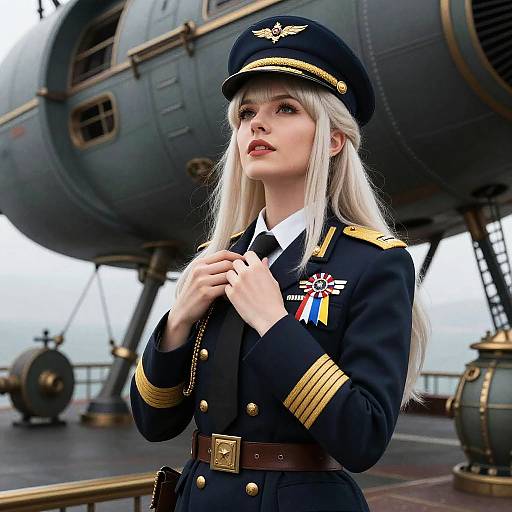 Steampunk Airship Captain in Military Uniform