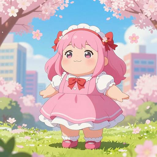 Chubby Pink-Haired Anime Girl