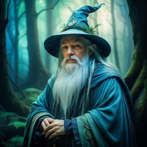 Portrait of Wise Old Wizard in Mystical Forest
