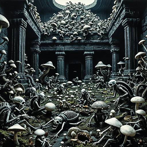 Surreal Biomechanical Creatures in Sunken Temple