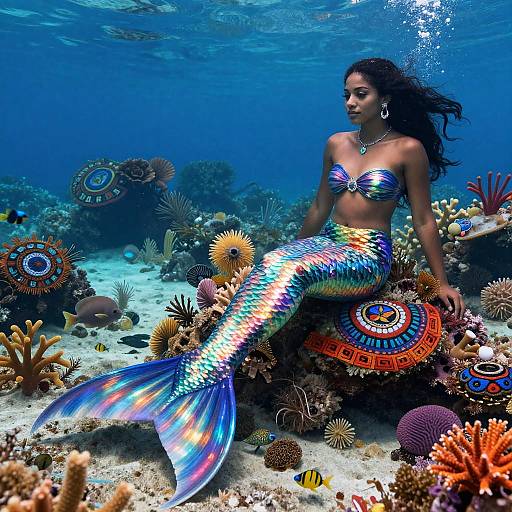 Radiant Haitian Mermaid with Marine Life