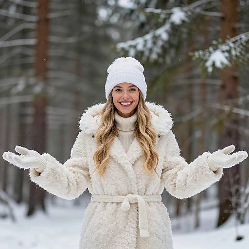 Joyful Woman in a Snowy Forest
