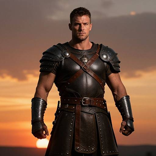 Heroic Muscular Warrior at Sunset