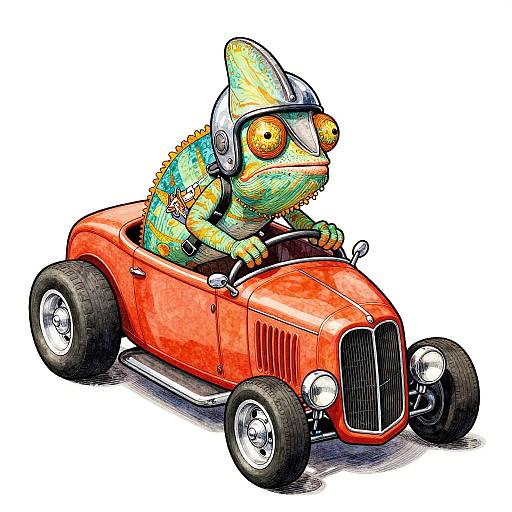 Chameleon Hotrod Driver Illustration