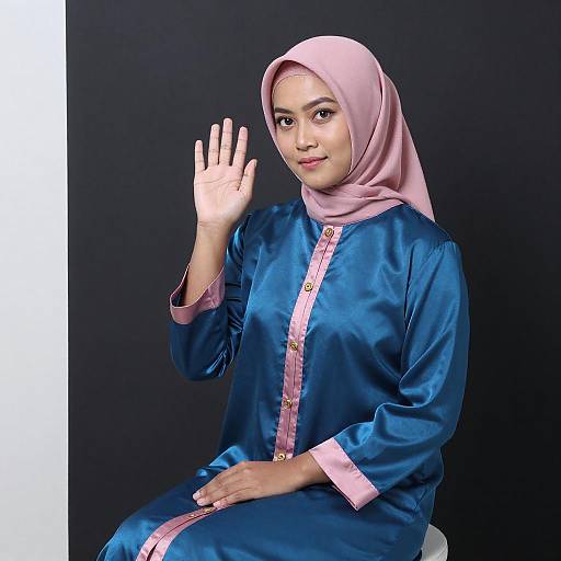 Woman in Pink Hijab and Blue Baju Kurung