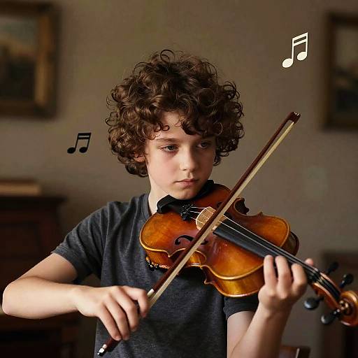 Boy Playing Violin in Vintage Room