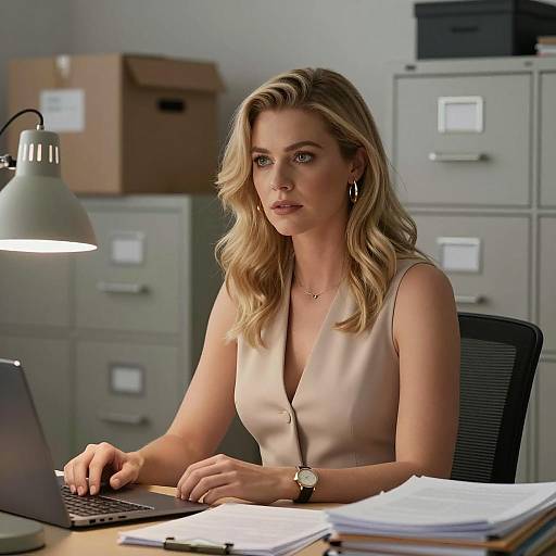 Serious Blonde in Office Setting