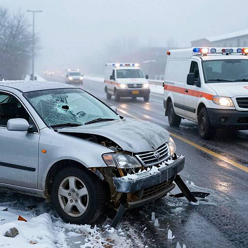 Icy Highway Car Accident with Emergency Response