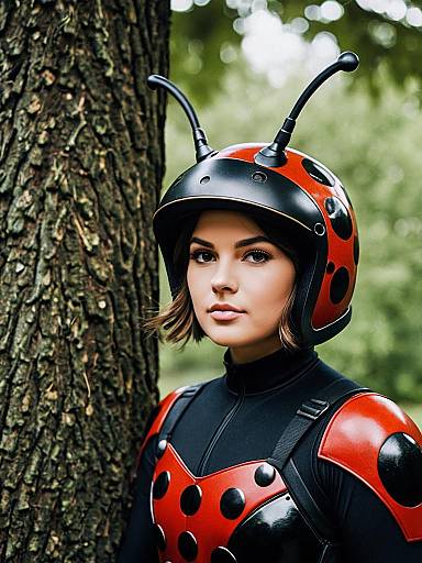 Woman in Ladybug Hero Costume Outdoors