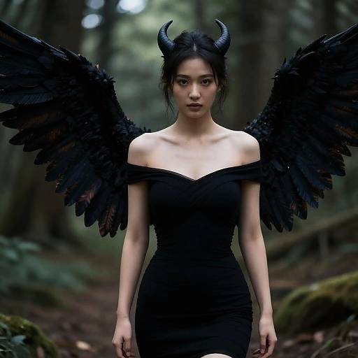 Demonic Winged Woman in Forest