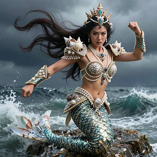Fierce Asian Mermaid Warrior