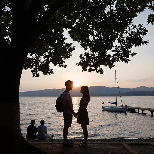 Romantic Lakeside Silhouette at Sunset