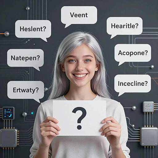 Dynamic AI Assistant Portrait with Silver Hair