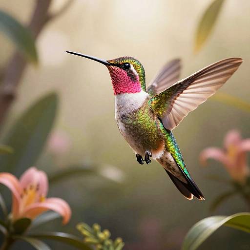 Iridescent Hummingbird in Tropical Garden