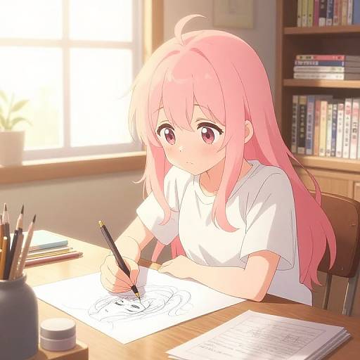 Cozy Anime Artist's Magical Workspace