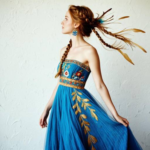 Elegant Young Woman in Embroidered Blue Dress