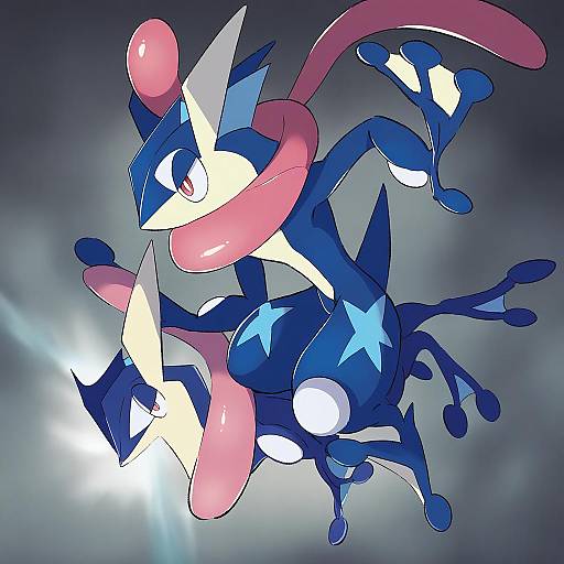 Illustration of Greninja, pokemon in the style of Aki poi
