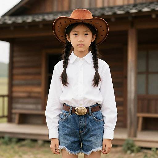 Young Girl in Cowgirl Outfit Standing Outdoors