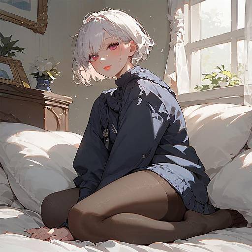 Solo Anime Girl with White Hair