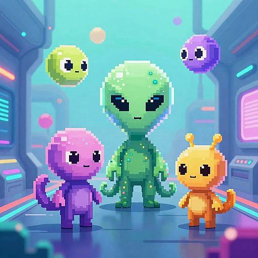 Neon Alien Pixel Art Adventure
