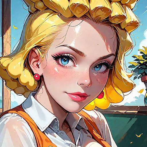 Stylized Portrait of Blonde Woman in Schoolgirl Outfit