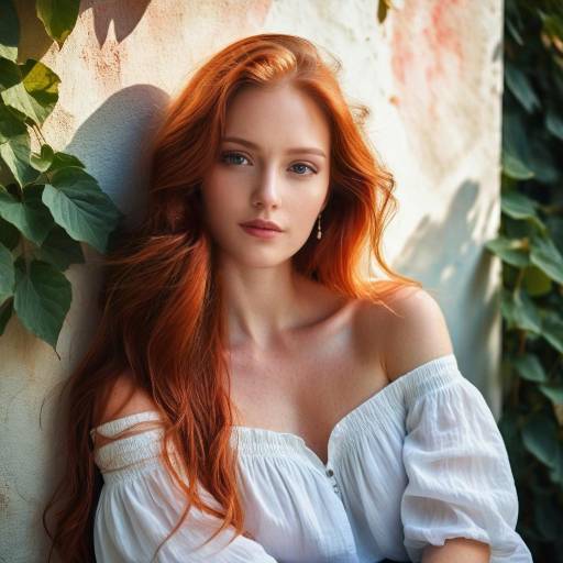 Redhead Woman in White Off-Shoulder Dress