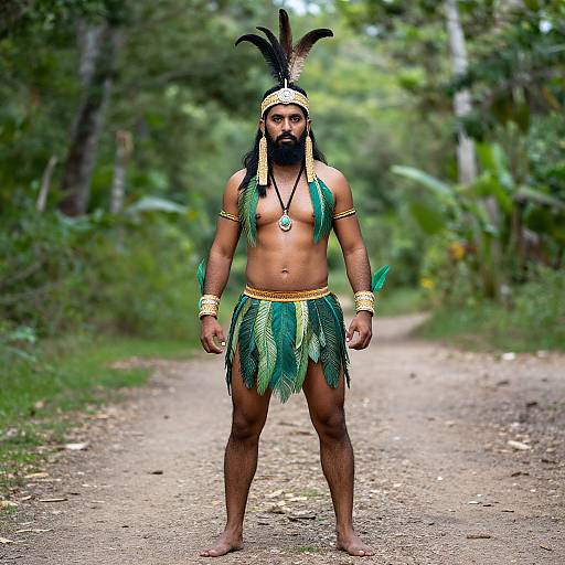 Bearded Jungle Man with Feather Headdress