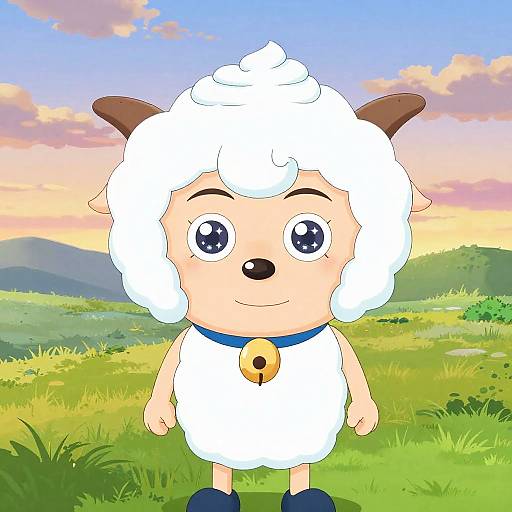 Pastel Sheep Girl in Serene Meadow