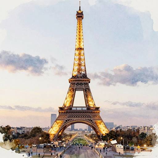 Golden Eiffel Tower Twilight Sketch