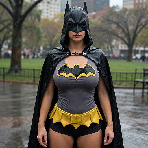 Realistic Rainy Park Batgirl Portrait