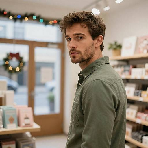 Handsome Man in Festive Store